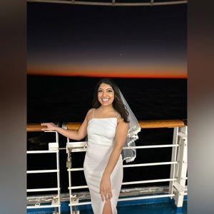 Bridal white midi dress with slit